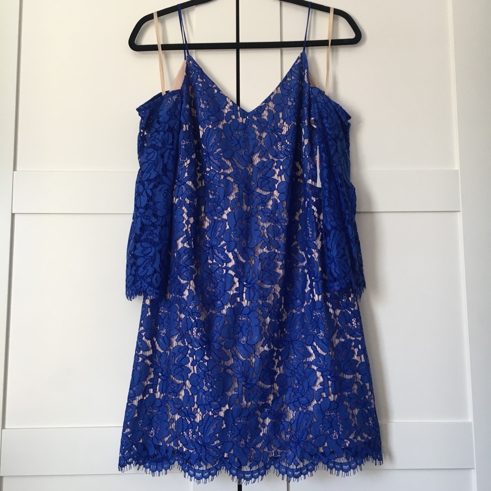 Cold Shoulder Blue Lace Dress